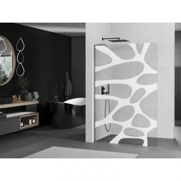 MEXEN/S - Kioto L Sprchová zástena WALK-IN 80 x 200, biely vzor, grafit kartáčovaná 800-080-103-66-97
