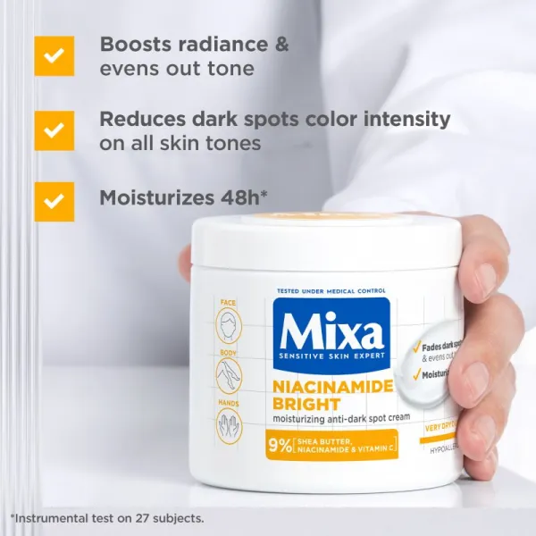 Mixa Niacinamide Bright intenzívne hydratačný krém proti tmavým škvrnám 400 ml