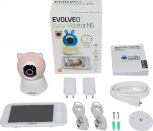 EVOLVEO Baby Monitor N5 - Set videochůvičky s 360° dohledem, obousměrnou komunikací a ukolébavkami,