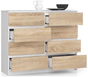Ak furniture Komoda Kuba 120 cm 8 zásuviek biela/sonoma