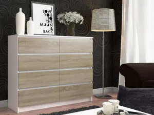 Ak furniture Komoda Kuba 120 cm 8 zásuviek biela/sonoma