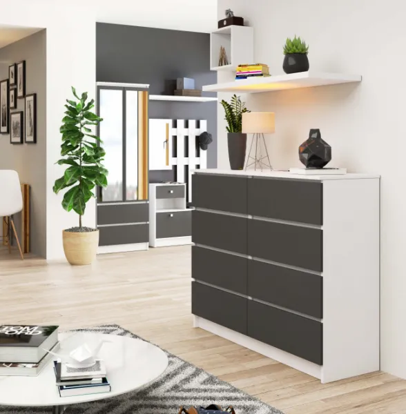 Ak furniture Komoda Kuba 120 cm 8 zásuviek biela/grafitová