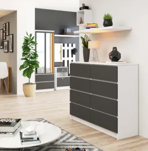 Ak furniture Komoda Kuba 120 cm 8 zásuviek biela/grafitová