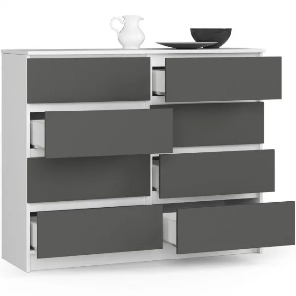 Ak furniture Komoda Kuba 120 cm 8 zásuviek biela/grafitová