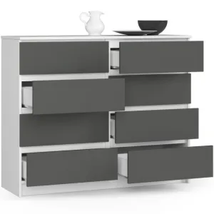 Ak furniture Komoda Kuba 120 cm 8 zásuviek biela/grafitová