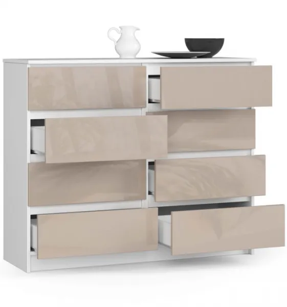 Ak furniture Komoda Kuba 120 cm 8 zásuviek biela/cappuccino