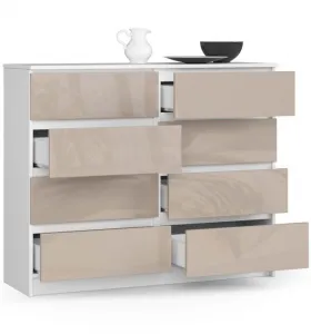 Ak furniture Komoda Kuba 120 cm 8 zásuviek biela/cappuccino