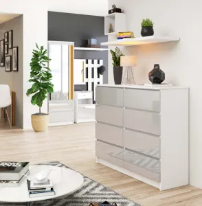 Ak furniture Komoda Kuba 120 cm 8 zásuviek biela/sivá