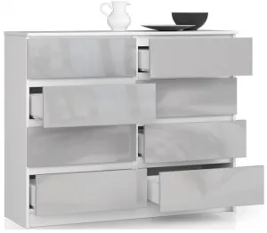 Ak furniture Komoda Kuba 120 cm 8 zásuviek biela/sivá