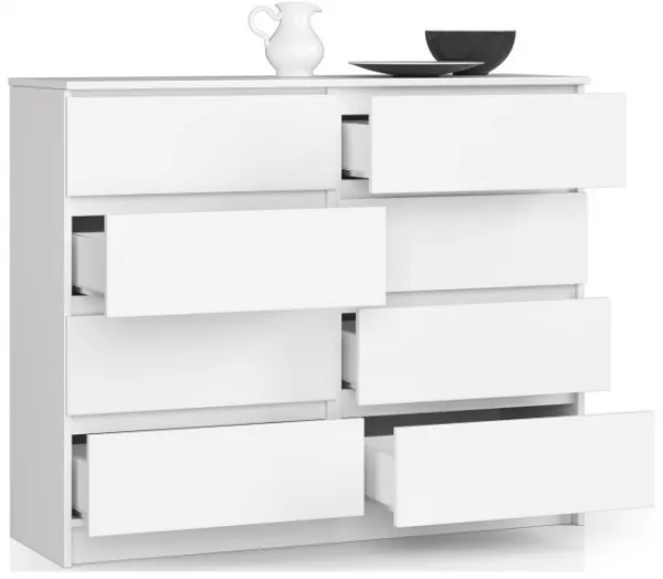 Ak furniture Komoda Kuba 120 cm 8 zásuviek biela