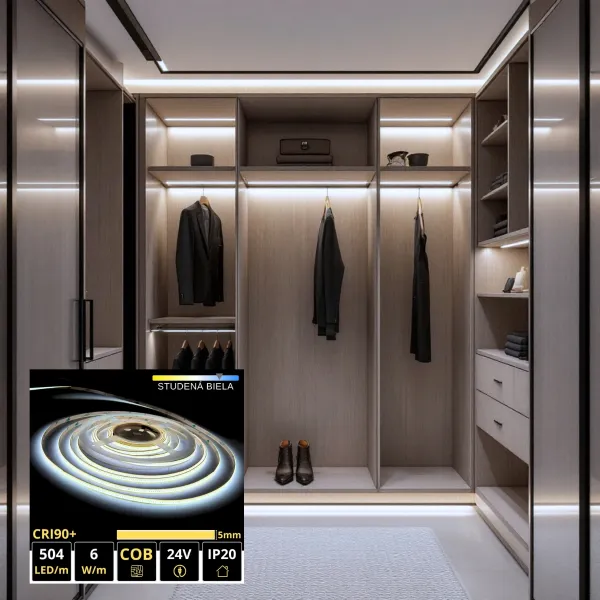LEDprodukt 5m PROFI LED pásik 504LED/m COB SLIM 6W/m studená biela IP20 24V