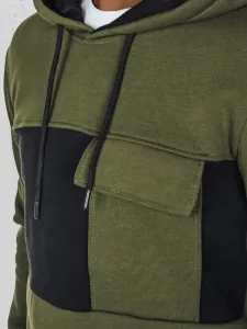 Pánska khaki mikina s kapucňou