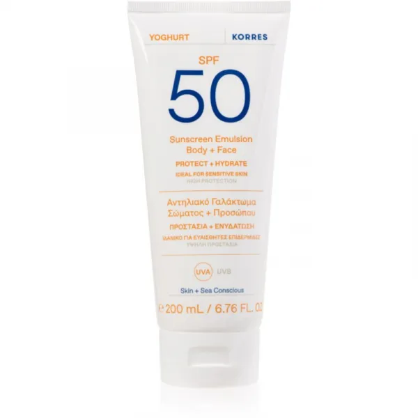 Korres Yoghurt opaľovacia emulzia s hydratačným účinkom SPF 50 200 ml