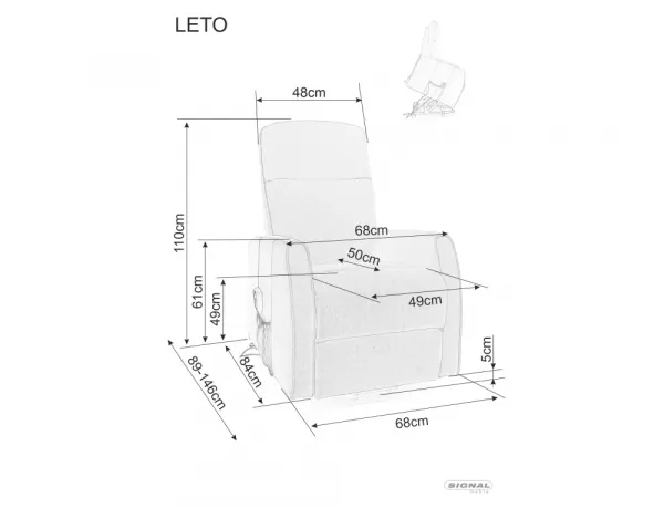 Signal Elektrické polohovací křeslo Leto Velvet šedé