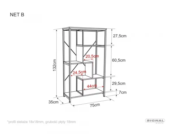 Signal Regál Net B 75 cm ořech tmavý/černý