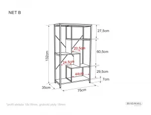 Signal Regál Net B 75 cm ořech tmavý/černý