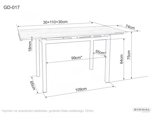 Signal Rozkládací jídelní stůl Brandley 110/170 cm bílý/černý