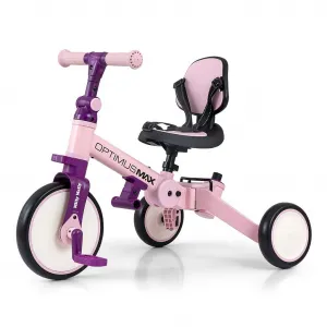 Detská trojkolka 5v1 Milly Mally Optimus Max s vodiacou tyčou pink