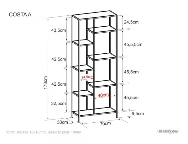 Signal Regál Costa A 70 cm černý