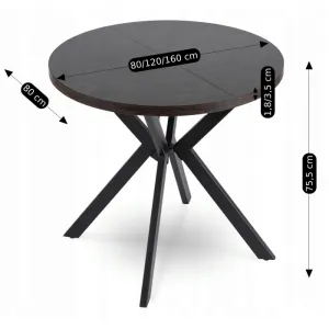 JAKS Okrúhly rozkladací stôl 80 - 160 cm čierny Dorian