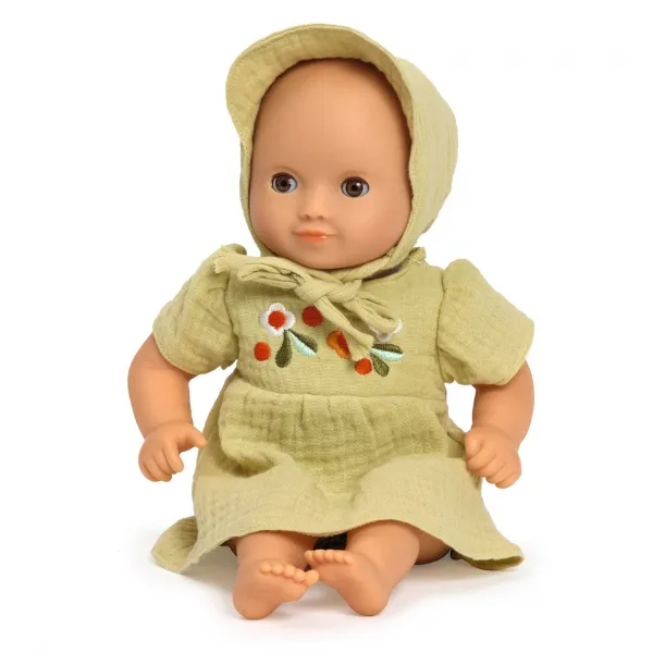Baby Pomea - vyšívané šatôčky s klobúčikom pre bábiky