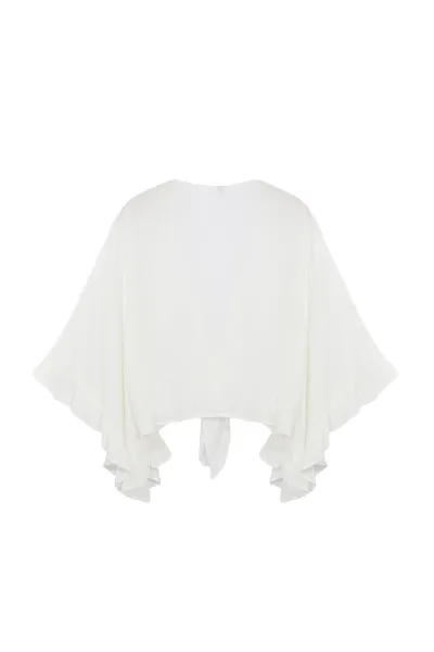 Trendyol Curve Ecru Crop Sleeve Ruffle Flounce Double Breasted Neck Beach Wear Blouse