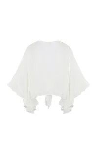 Trendyol Curve Ecru Crop Sleeve Ruffle Flounce Double Breasted Neck Beach Wear Blouse