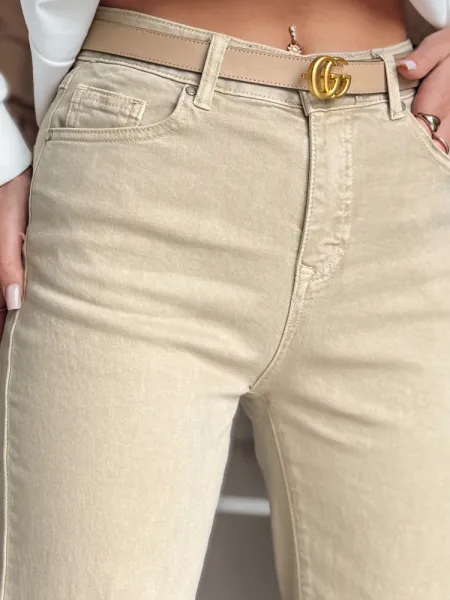 Dámske béžové rifle wide leg LUXEFLOW
