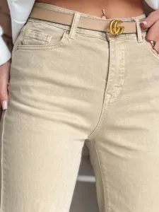 Dámske béžové rifle wide leg LUXEFLOW