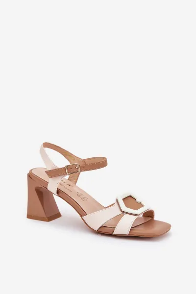 S. BARSKI Kožené Elegantné Sandále Dámske Na Opätku Béžové D&A MR38-570