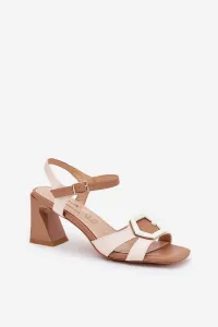S. BARSKI Kožené Elegantné Sandále Dámske Na Opätku Béžové D&A MR38-570