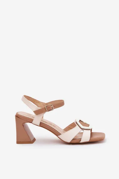 S. BARSKI Kožené Elegantné Sandále Dámske Na Opätku Béžové D&A MR38-570