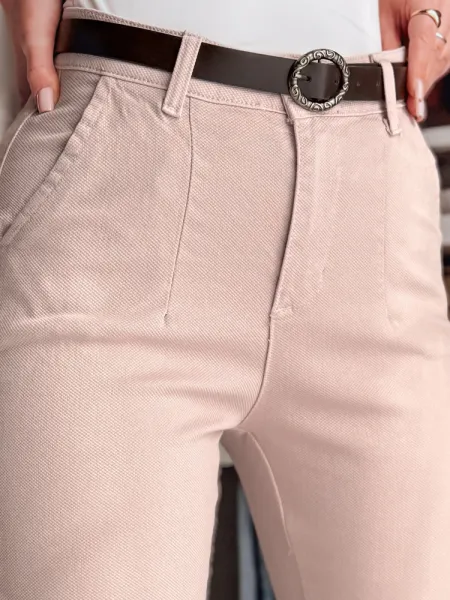 Dámske slim fit nohavice s opaskom TAIRONIK ružové