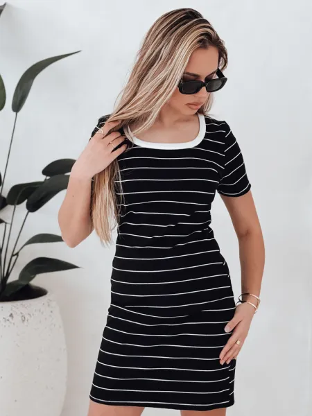 Prúžkované mini šaty LINELLA čierne