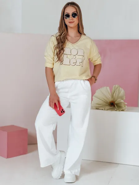 Dámske tepláky wide leg DRESLINA biele