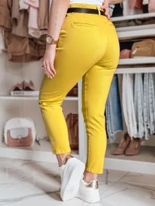 Dámske slim fit nohavice TAIRONIK s opaskom, horčicové