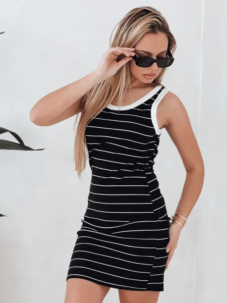 Dámske mini šaty pruhované čierne