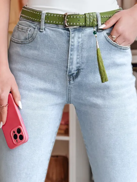 Dámske skinny rifle s vysokým pásom a opaskom