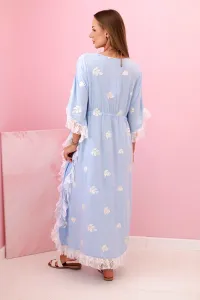 Kesi Włoski Dámsky boho viskózový plášť s čipkou modrý