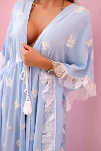 Kesi Włoski Dámsky boho viskózový plášť s čipkou modrý