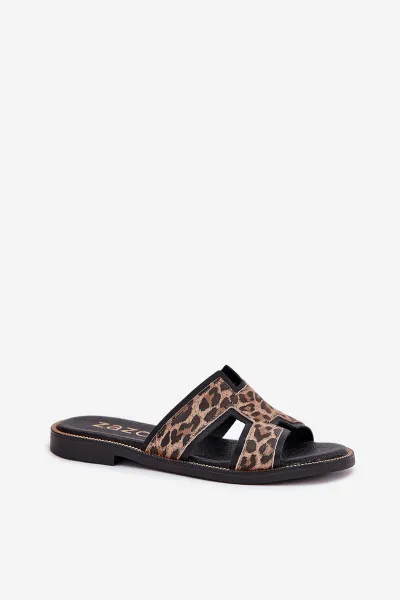 Kožené Plátené Papuče S Leopardím Vzorom Zazoo