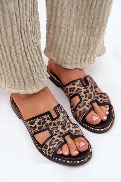 Kožené Plátené Papuče S Leopardím Vzorom Zazoo