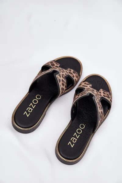 Kožené Plátené Papuče S Leopardím Vzorom Zazoo