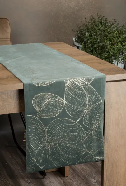 DomTextilu ZamatovýstredovýobrussleskloupotlačoulistovmentolovejfarbyŠírka:35cm|Dĺžka:220cm 49815_104721