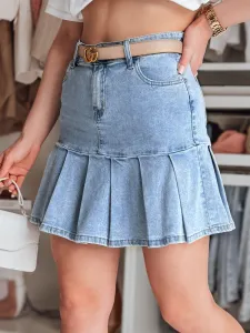 Dámska rifľová mini sukňa s volánmi