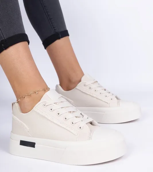 marka niezdefiniowana Beige women's canvas sneakers on a platform Verinos