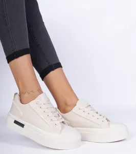marka niezdefiniowana Beige women's canvas sneakers on a platform Verinos