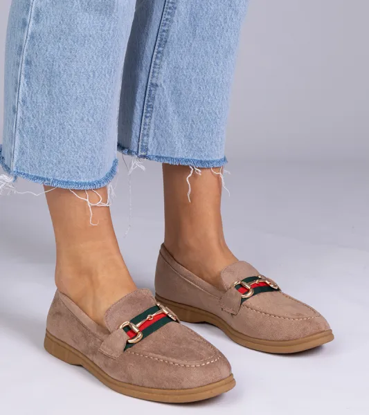 marka niezdefiniowana Brown suede loafers with gold decoration Daliana