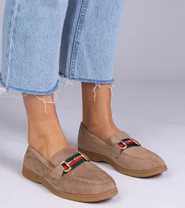 marka niezdefiniowana Brown suede loafers with gold decoration Daliana