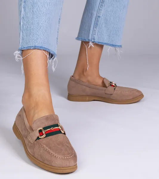 marka niezdefiniowana Brown suede loafers with gold decoration Daliana